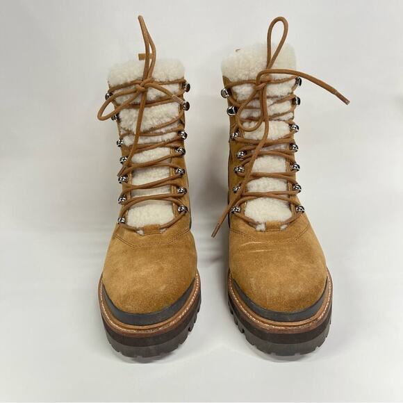 Marc Fisher 9 mlizzie Lizzie Shearling Winter Boots Women brown leather lug - Picture 5 of 11